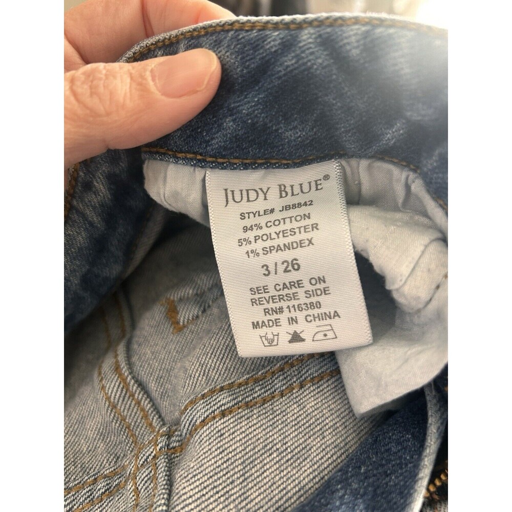 JUDY BLUE SKINNY FIT Womens Size 3/26 High Rise Stretch Raw Hem Distressed Jeans - Picture 3 of 7